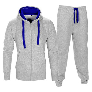 Conjunto Deportivo Premium para Hombre en Gris Jaspeado Claro con Detalles en Azul Rey – Sudadera con Capucha de Dos Piezas con Cierre - Product Image 1