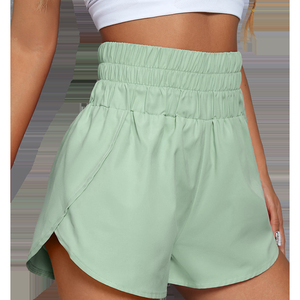 Shorts de sport taille haute vert menthe uni, taille élastique, tricoté, respirant, pour femme - Product Image 1