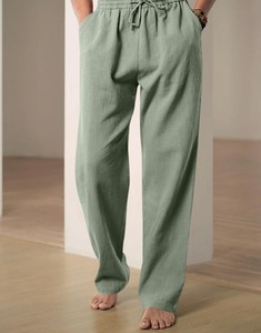 Pantalon cargo décontracté taille haute en toile 100 % coton, coupe droite, léger, avec bande réfléchissante et élastique - Product Image 4