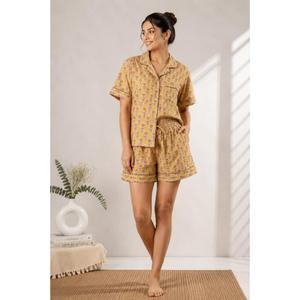 Ensemble de pyjama d'été pour femmes en coton imprimé à la main, vêtements de détente indiens à manches courtes - Product Image 1