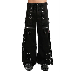 Pantalones Cargo Negros de Pierna Ancha para Hombre con Múltiples Bolsillos, Cintura con Cordón, Estilo Urbano, Gótico, Punk - Product Image 1