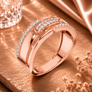 Rose Gold Luxury Diamond Pavé Openwork Crossover Gold <b>Ring</b> for Women Elegant Statement <b>Fine</b> Jewelry Anniversary Gift - Product Image 1