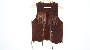 Chaleco de Cuero Genuino para Hombre con Flecos, Cuello en V, Cierre de un Solo Botón, Ropa de Abrigo para Otoño - Product Image 2