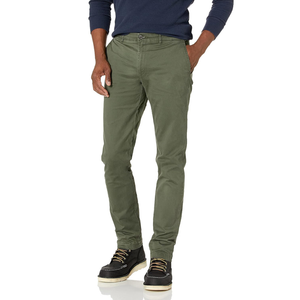 Pantalon chino vert foncé uni en twill de coton pour homme, coupe droite, confortable, prêt pour le travail, de haute qualité - Product Image 1