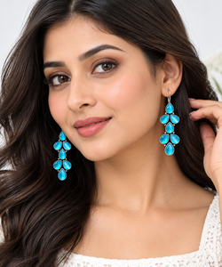 Boucles d'oreilles pendantes en argent oxydé et turquoise |   Boucles d'oreilles tendance faites à la main pour femmes - Product Image 5