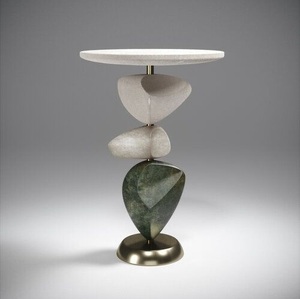 Cosmo Moon Kifu Paris Sculptural Stacked Design Luxury Accent <b>Side</b> <b>Table</b> with Antique <b>Gold</b> Finish Metal Material - Product Image 3