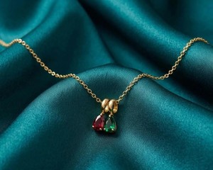 Lab <b>Ruby</b> Emerald Pear Pendant <b>Necklace</b> Gold Plated Bezel Setting Luxury Gemstone Jewelry Wedding Party Women's Gift - Product Image 5