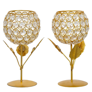 Luxury Crystal Rose Brass Candle <b>Holder</b> Handmade Decorative <b>Tealight</b> Candle Stand Elegant Metal Flower Candle <b>Holder</b> for Wedding - Product Image 2