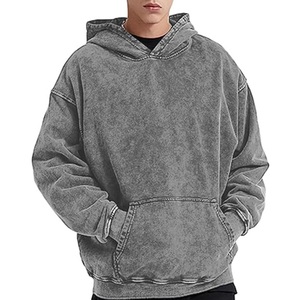 High Quality Custom Acid Wash Hoodie Heavyweight Stone Washed Drop Shoulder <b>Thick</b> Hooded With Kangaroo Pocket For Men Breathable - Product Image 6