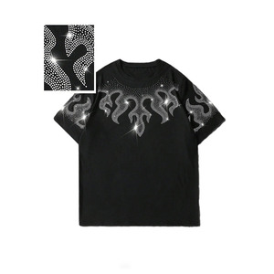 Manufacturer Rhinestone Tribal <b>Flame</b> T <b>Shirt</b> For Men Bling Diamond Graphic Streetwear 100% Cotton Drop Shoulder Summer Top - Product Image 5