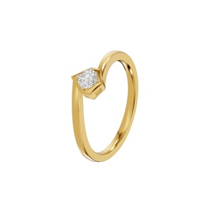 Bague solitaire en or jaune avec diamant rond taille brillant, sertie clos, minimaliste, pour fiançailles, bijoux unisexe - Product Image 1