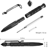 Stylo tactique en aluminium, outil de survie multifonctionnel EDC avec brise-vitre d'urgence en acier tungstène pour le camping en plein air