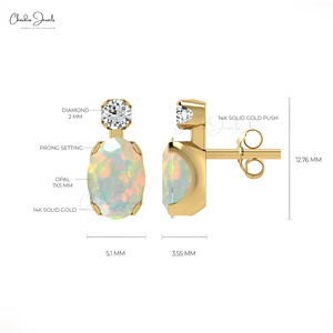 Verified Supplier 7x5mm Ethiopian <b>Opal</b> Studs 14k Solid <b>Gold</b> Diamond Accent Earrings Wedding Anniversary Gift Wholesale Lost - Product Image 4