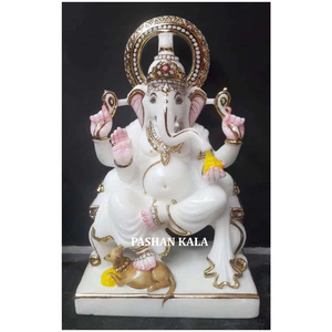 Estatua de Ganesha de Mármol Blanco de Makrana y Estatua Moderna de Ganesha para Exteriores, Religión Hindú, Hermosa Estatua Hecha a Mano - Product Image 3