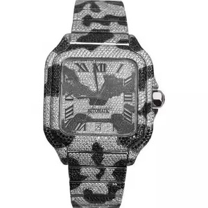 Montres-bracelets pour hommes en diamant Moissanite VVS noir et blanc, entièrement serties, mouvement automatique, fournisseurs indiens, très esthétiques - Product Image 1