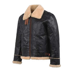 Chaqueta de Cuero Genuino Gruesa de Invierno para Hombre, Abrigo de Piel de Oveja con Cuello de Pelo, Chaqueta de Motero Cálida con Forro Polar, Ropa de Abrigo Exterior - Product Image 2
