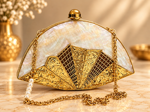 Pochette Demi-Lune en Coquillage avec Perles Dorées Filigranées, Sac de Soirée Classique et Tendance en Laiton - Product Image 2
