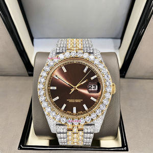 Reloj Bust Down Diamond con esfera Sunburst, reloj analógico de moissanita brillante para hombres 100% reloj helado de mano del vendedor indio - Product Image 2