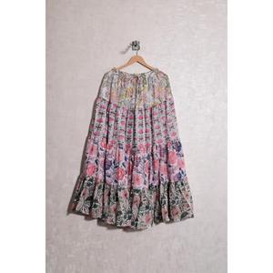 Cotton Block Print Floral <b>Patchwork</b> Bohemian Casual Long Ankle-Length <b>Skirt</b> Handmade Washable Pleated Design Maxi Women Summer - Product Image 2
