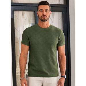 2025 hommes solide motif tricot à manches courtes T-Shirts décontracté col rond coton Stretch pull t-shirts pour été Fitness haut - Product Image 3