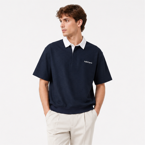 Polo pour homme à col contrasté avec logo personnalisé, de haute qualité, à manches courtes, en coton, style rugby, décontracté, streetwear - Product Image 1