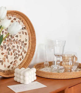 Bandeja de Comida Ovalada Mini Vintage de Ratán con Asa y Elegante Diseño de Incrustaciones, Almacenamiento Ecológico para Cocina - Product Image 5