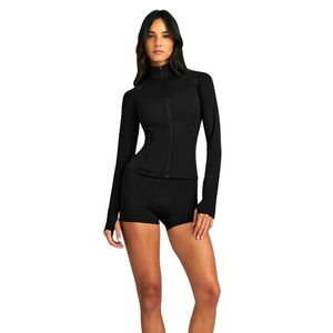 Women's <b>Black</b> <b>Long</b> <b>Sleeve</b> Bodysuit High Neck Fitted Activewear Gym Workout Sports <b>Top</b> Slim Fit Athletic Jumpsuit Custom OEM - Product Image 1