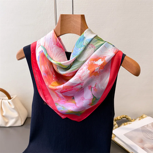 Pañuelos de seda con estampado floral, pañuelos cuadrados de moda para mujer, hiyabs de lujo, pañuelos elegantes para el cuello, chales y envolturas. - Product Image 4