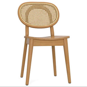 Silla de exterior de madera de teca premium con respaldo de ratán natural, moderna, para restaurante, cafetería, resort y hostelería. - Product Image 1