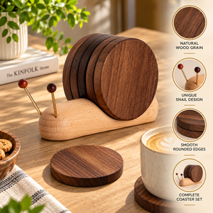 Mango Wood Snail Coaster <b>Set</b> of 6 with Holder for <b>Tea</b> Coffee <b>Cups</b> | Round Drink Mats for Dining Table Home Office Decor and Gift - Product Image 3