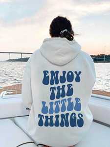 Sudadera con capucha para mujer, diseño con estampado de Enjoy The Little Things, de algodón, informal, para primavera, con diseño de letras en la espalda - Product Image 2
