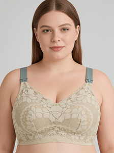 Sujetador de lactancia Bmama Green Plus Size, sin aros, con encaje, copa completa, para maternidad, copas C y E - Product Image 1