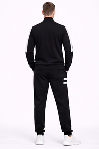 Conjunto Deportivo Premium para Hombre en Blanco y Negro con Cierre de Cremallera, Tejido de Mezcla de Algodón y Felpa Suave y Transpirable para una Comodidad Superior Durante Todo el Día - Product Image 3