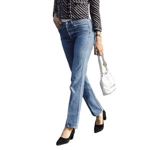 Venta al por mayor de pantalones ajustados de cintura alta, casuales, transpirables, con botones, lavados, de color sólido, de alta calidad y personalizados para mujer. - Product Image 1