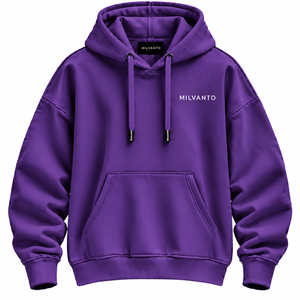 เสื้อฮู้ดดี้ผู้หญิงพรีเมียมสีม่วงเข้มแบบสั่งทำพิเศษ ทรงหลวม ไหล่ตก มีกระเป๋าจิงโจ้ ผ้าฝ้ายฟลีซ 100% 450 GSM พิมพ์ลายตามสั่ง - Product Image 1