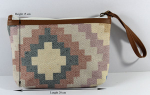 Petit sac à main artisanal professionnel de haute qualité, style vintage, fabriqué à partir de coton Dhurry/Kelim tissé à la main, fermeture à glissière - Product Image 2