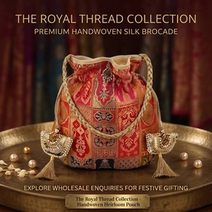 Wholesale Luxury Heritage Red Gold Banarasi Silk Brocade Potli Bags Handcrafted Zari Embroidery Premium Braided <b>New</b> <b>Year</b> - Product Image 2