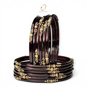 Premium Quality Indian Jewelry Maroon Kashmiri Raindrop Wine <b>Red</b> Glass Bangles Gold Plated Crystals Wedding Wear Wholesale Price - Product Image 2