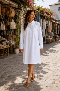 <b>Women's</b> Cotton Shirt Dress <b>White</b> Button Front <b>Long</b> <b>Sleeve</b> Tunic - Product Image 6