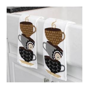 Waffle Weaved Tea Cups Embroidered Design Water Drying Microfiber <b>Window</b> Ultra Durable for Kitchen Counter Top 40*40cm Towels - Product Image 1