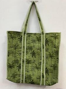 Sac fourre-tout en coton imprimé palmier vert, sac de courses réutilisable de grande capacité, sac à main à bandoulière écologique pour femmes - Product Image 3