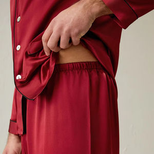 Conjunto de Pijama Clásico de Lujo, Manga Larga, Cierre de Botones, Satén Transpirable, para Uso en Interiores, Cuello Camisero, Ropa de Dormir - Product Image 3