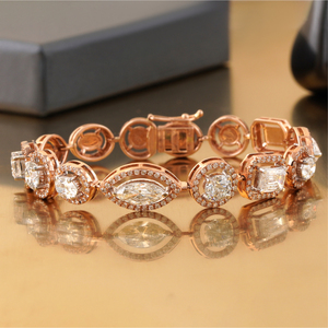 7.62 CT Multi-Cut Cluster Lab Grown Diamond Tennis Bracelet in 14K Rose <b>Gold</b>-Premium Diamond Bracelets & <b>Bangles</b> - Product Image 1