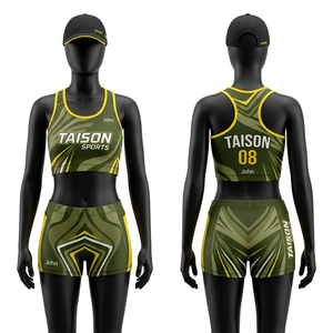 Ensemble de handball de plage pour femmes en polyester et élasthanne de qualité supérieure, 230 GSM, design à panneaux hexagonaux verts, sublimation, logo personnalisé - Product Image 2