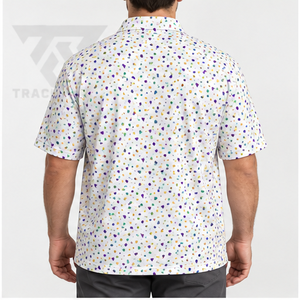 Trackstar Men's <b>White</b> Multicolor Confetti Print <b>Polo</b> Shirt Short Sleeve Button Collar <b>Golf</b> Shirt Custom Logo - Product Image 6