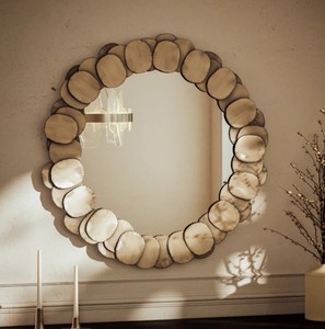 Wood Slice <b>Frame</b> Wall <b>Mirror</b> – Round Rustic Natural Wood Decorative <b>Mirror</b> for Living Room & Home Decor - Product Image 2