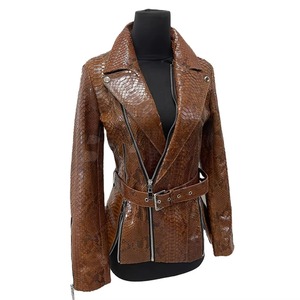 Custom Women's Python Emboss <b>Leather</b> <b>Jacket</b> Luxury Motorcycle Style OEM ODM Factory Sample Service Available - Product Image 5