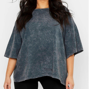 Camiseta de mujer estilo hip hop de alta calidad al por mayor con logo personalizado, camiseta con lavado ácido de buena calidad para adultos - Product Image 2