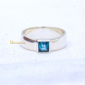 Wholesale 925 Solid Sterling Silver Natural Square Blue Topaz Bezel Set Wide Band <b>Ring</b> Fine Jewelry Memoria Jewels - Product Image 1