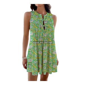 Vestido Bohemio Colorido de Algodón para Mujer, Estampado a Mano Indio, para Eventos y Viajes, Hermoso Algodón Estampado a Mano - Product Image 3